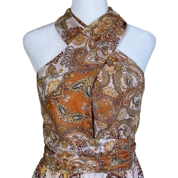 H&M Boho Paisley Print Handkerchief Hem Halter Dress Vacation Festivalwear Fairy - Picture 5 of 16